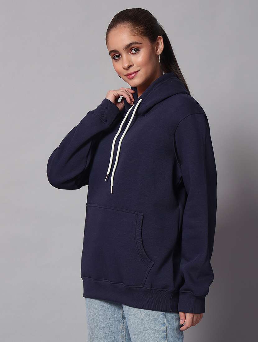 women solid long sleeve hooded sweatshirt - 22101649 -  Standard Image - 1