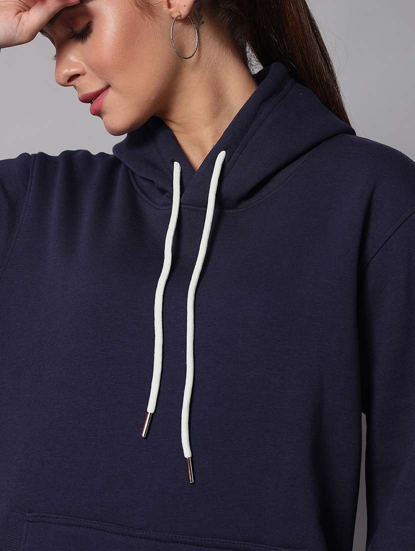 women solid long sleeve hooded sweatshirt - 22101649 -  Standard Image - 4