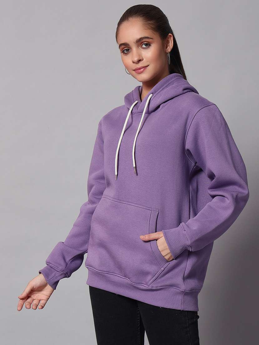 women solid long sleeve hooded sweatshirt - 22101652 -  Standard Image - 1