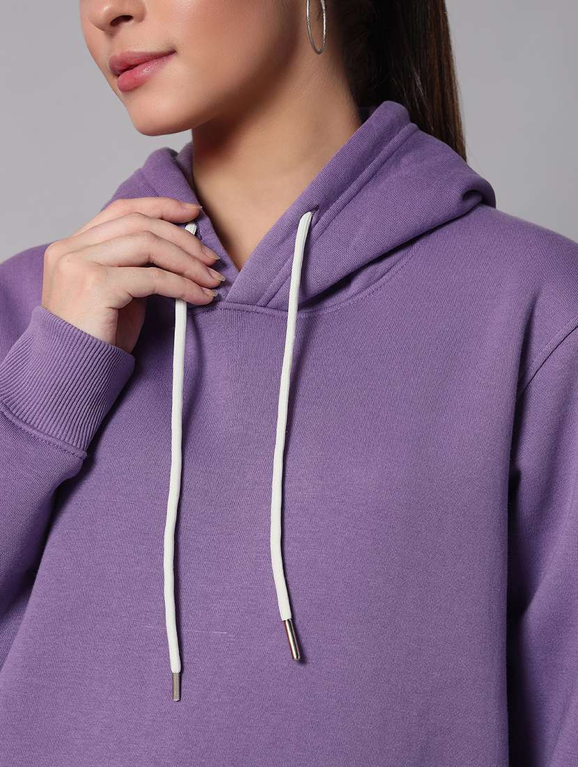 women solid long sleeve hooded sweatshirt - 22101652 -  Standard Image - 4