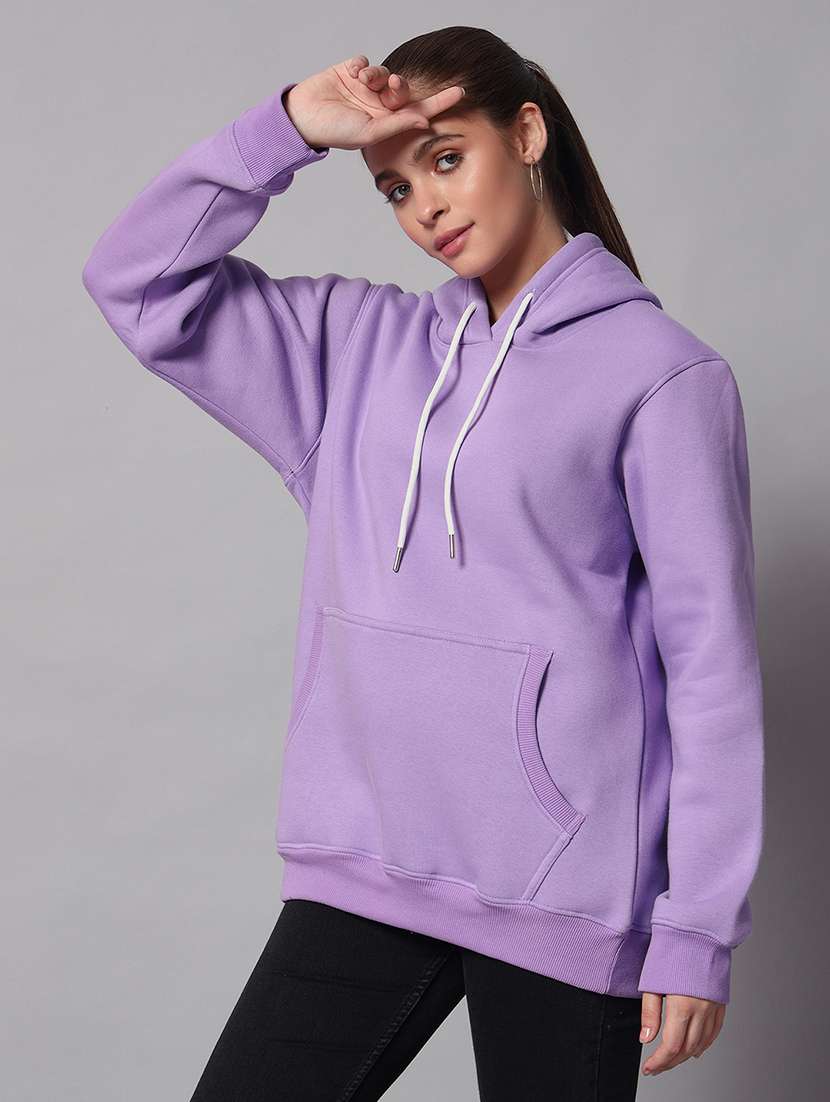women solid long sleeve hooded sweatshirt - 22101653 -  Standard Image - 1