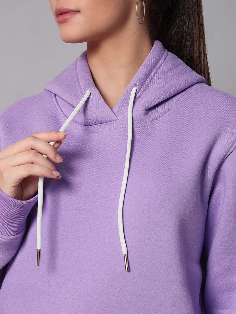 women solid long sleeve hooded sweatshirt - 22101653 -  Standard Image - 4