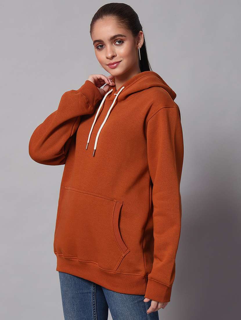 women solid long sleeve hooded sweatshirt - 22101654 -  Standard Image - 1