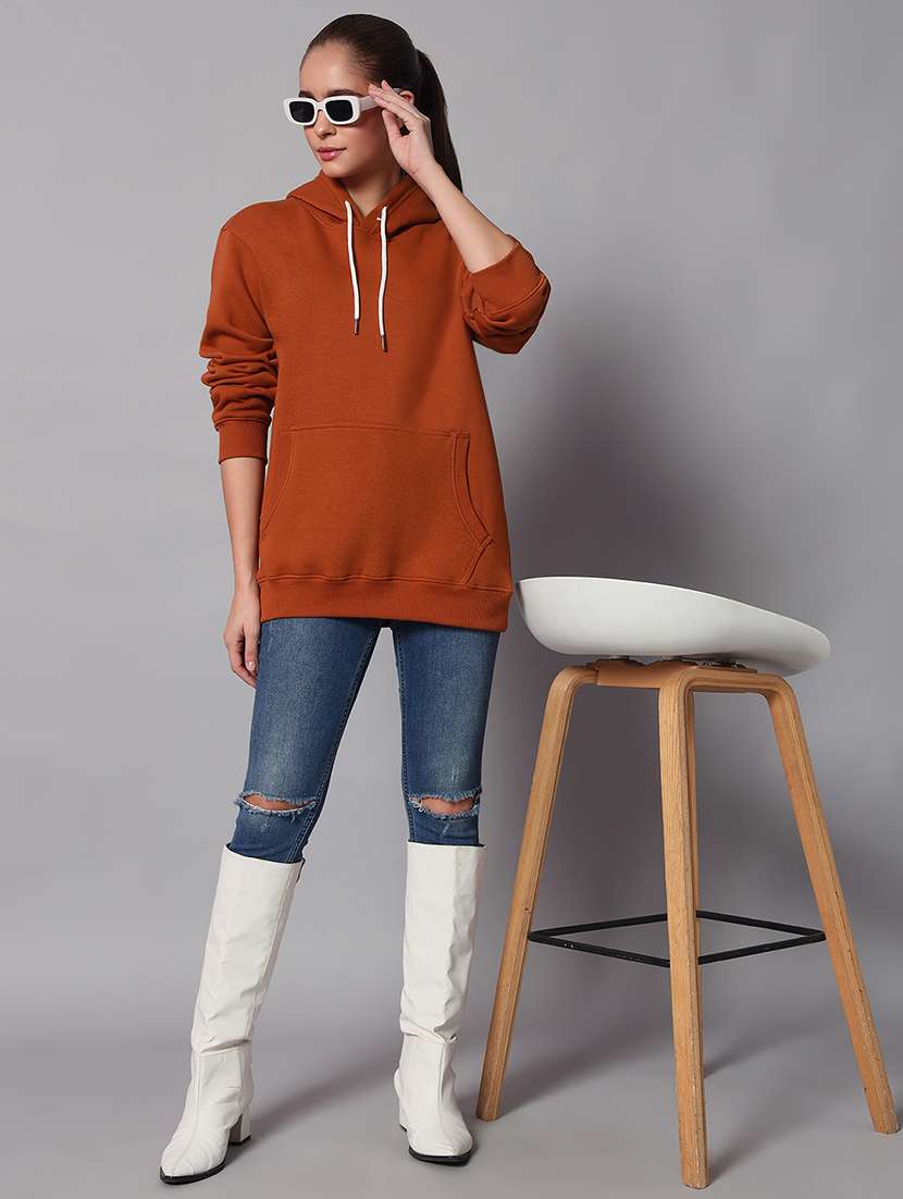 women solid long sleeve hooded sweatshirt - 22101654 -  Standard Image - 4