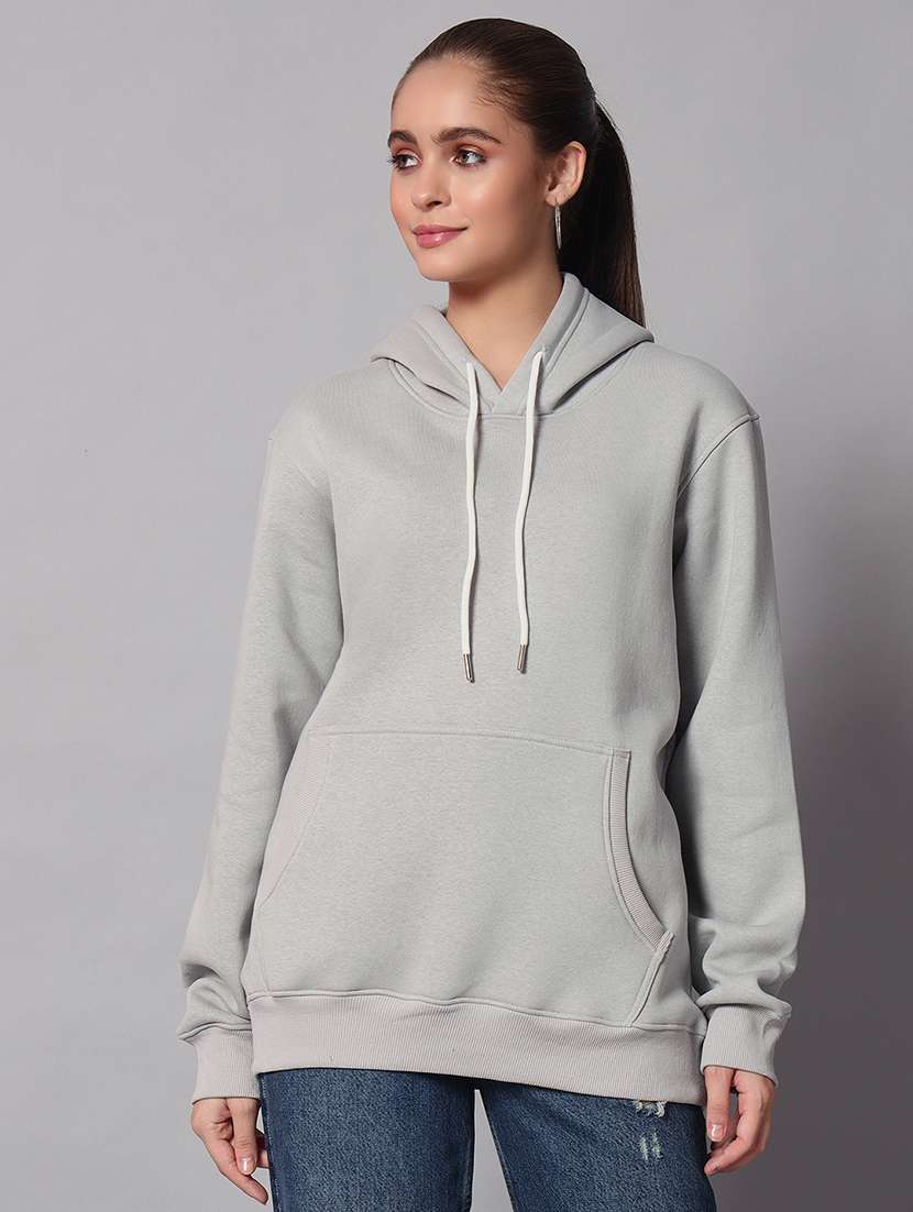 women solid long sleeve hooded sweatshirt