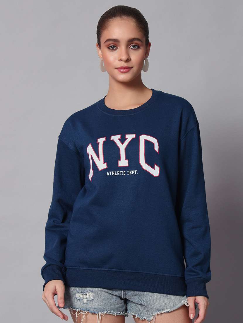 women printed round neck long sleeve sweatshirt