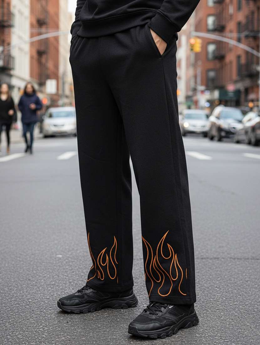 men placement print mid rise full length track pant - 22101688 -  Standard Image - 1