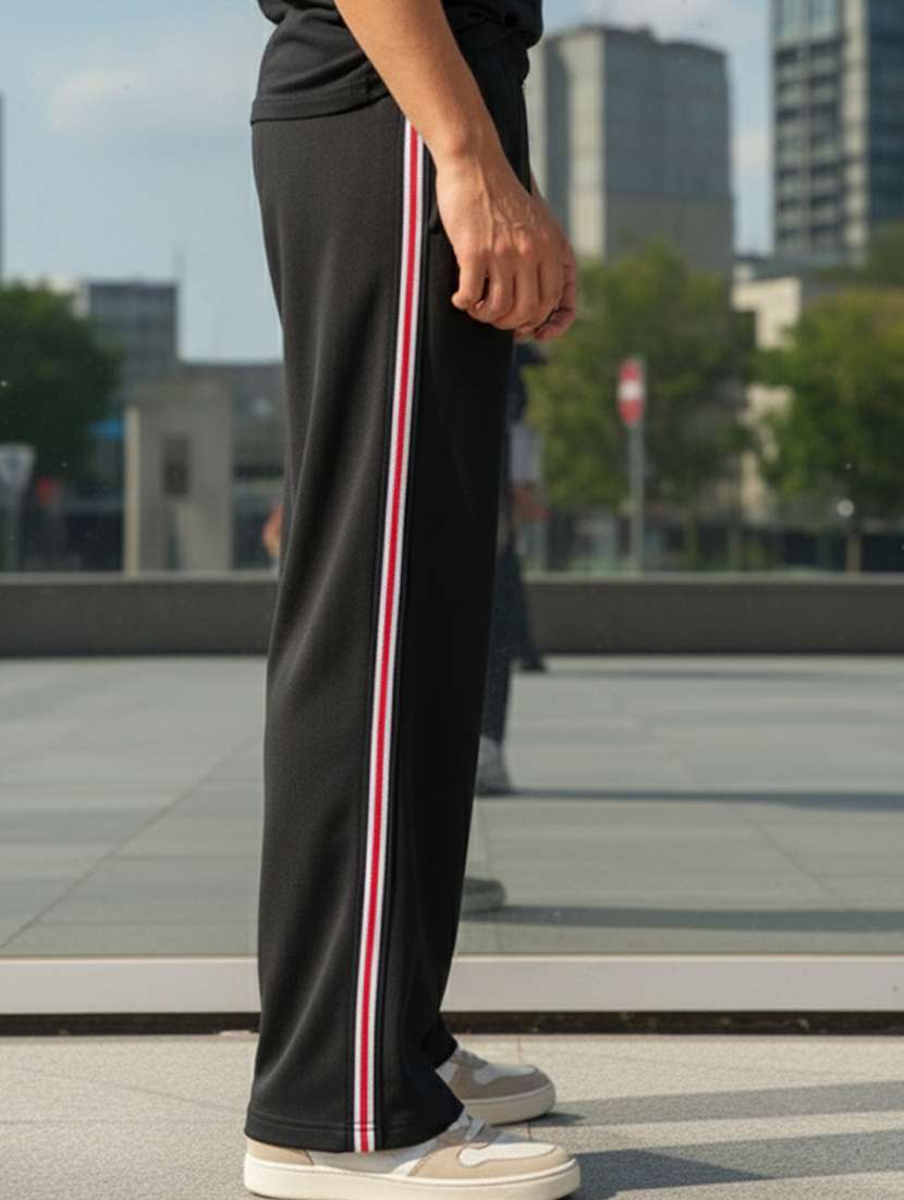 men side taped mid rise full length track pant - 22101689 -  Standard Image - 1