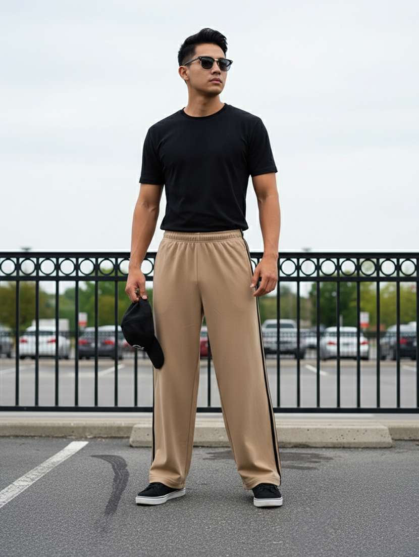 men side taped mid rise full length track pant - 22101691 -  Standard Image - 4