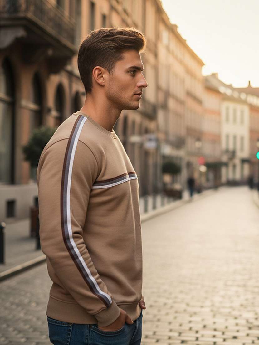 men taped long sleeve regular fit sweatshirt - 22101719 -  Standard Image - 1