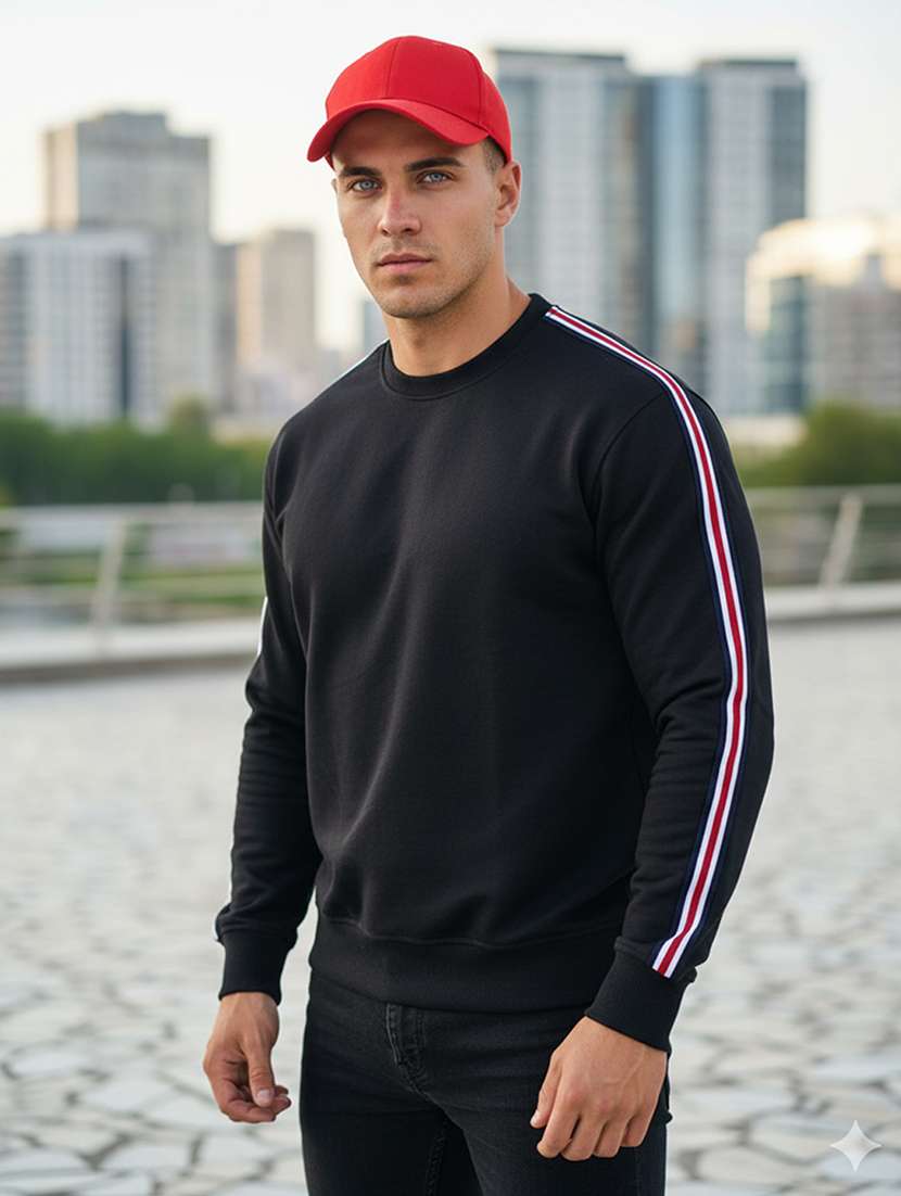 men taped long sleeve regular fit sweatshirt - 22101724 -  Standard Image - 1