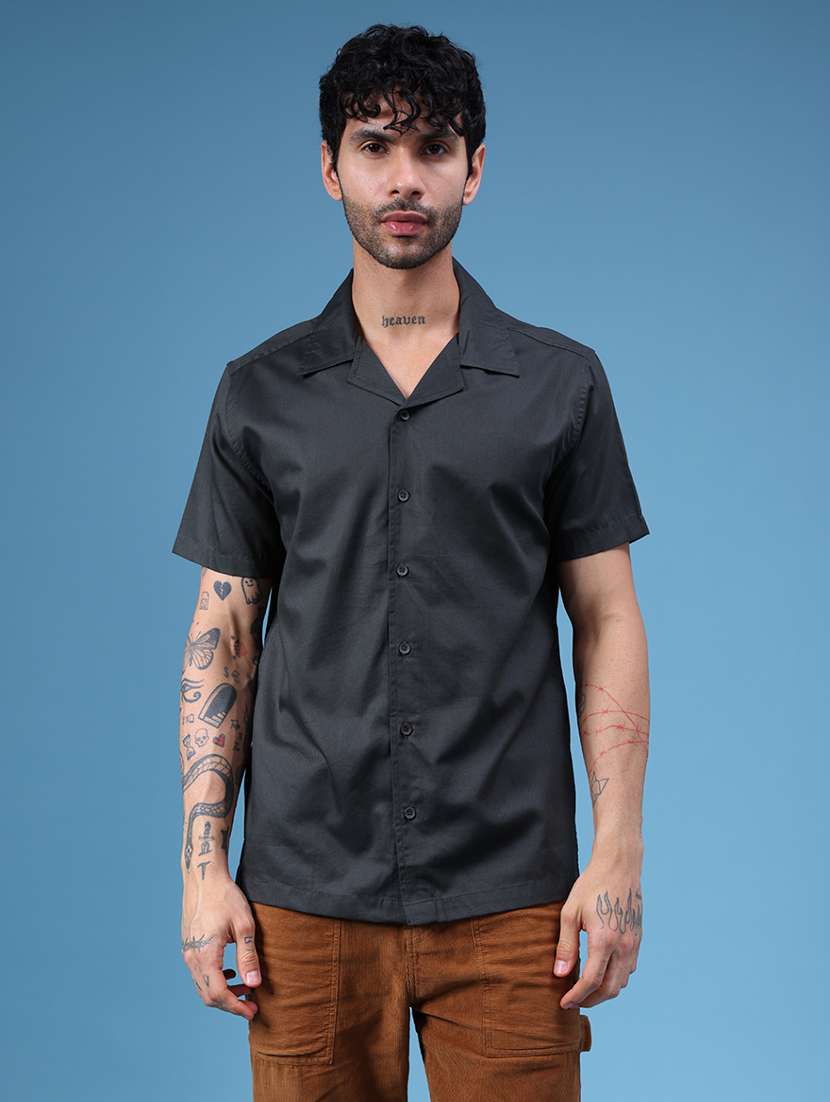 men solid short sleeve regular fit casual shirt - 22101760 -  Standard Image - 1