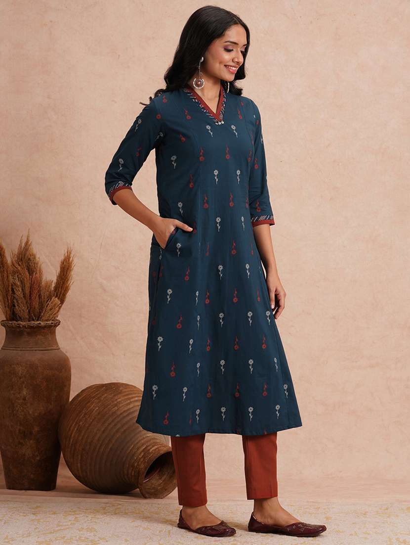 women self design three quarter sleeve a-line kurta - 22101772 -  Standard Image - 1