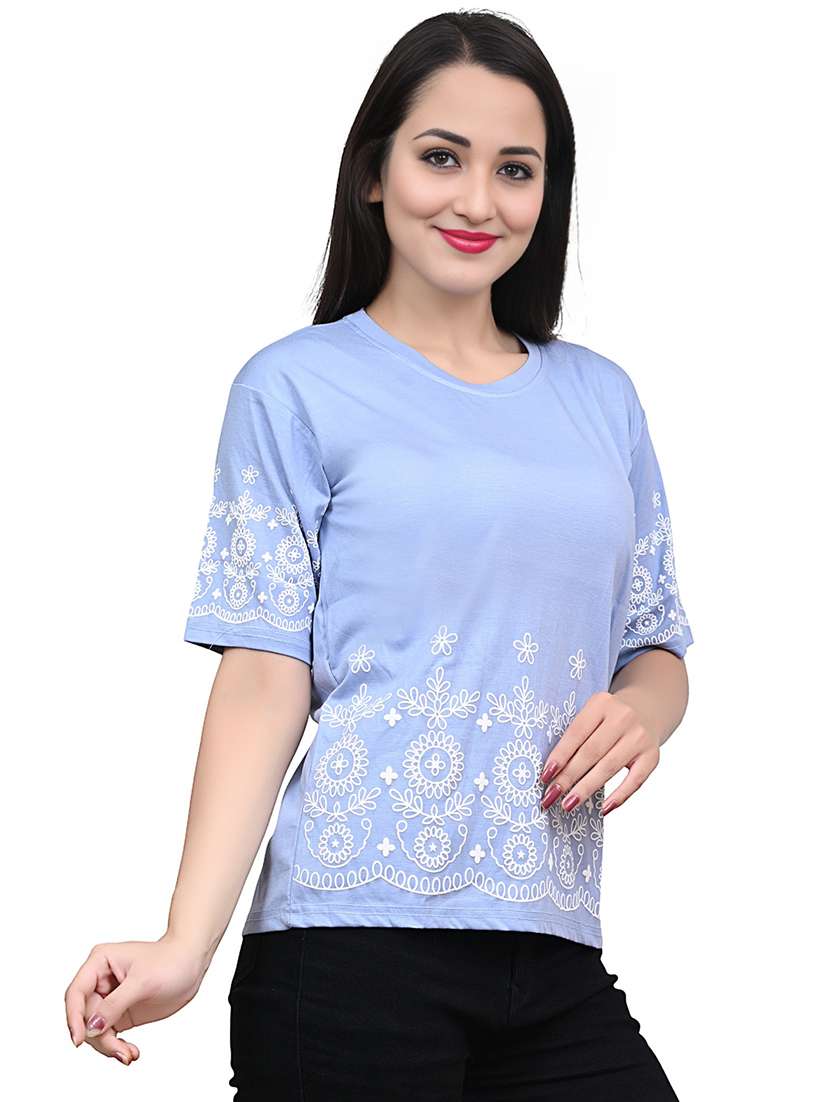 women embroidered short sleeve top - 22101799 -  Standard Image - 1
