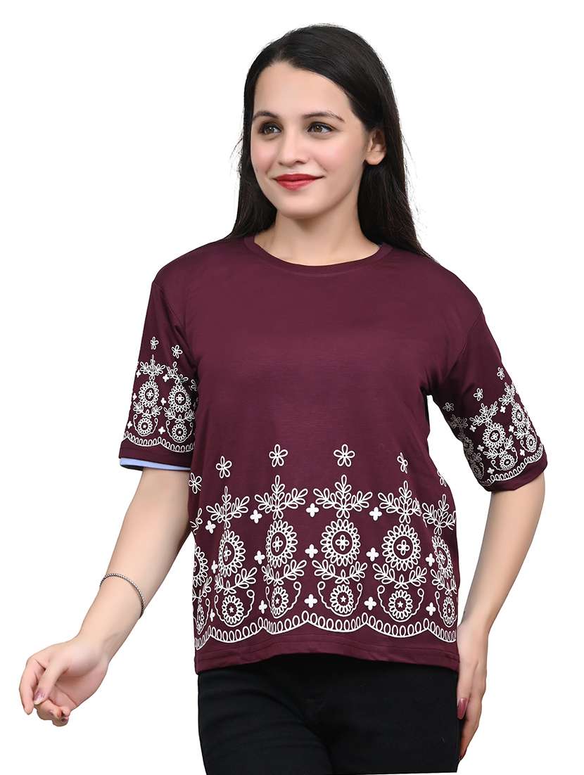 women embroidered short sleeve top - 22101800 -  Standard Image - 1