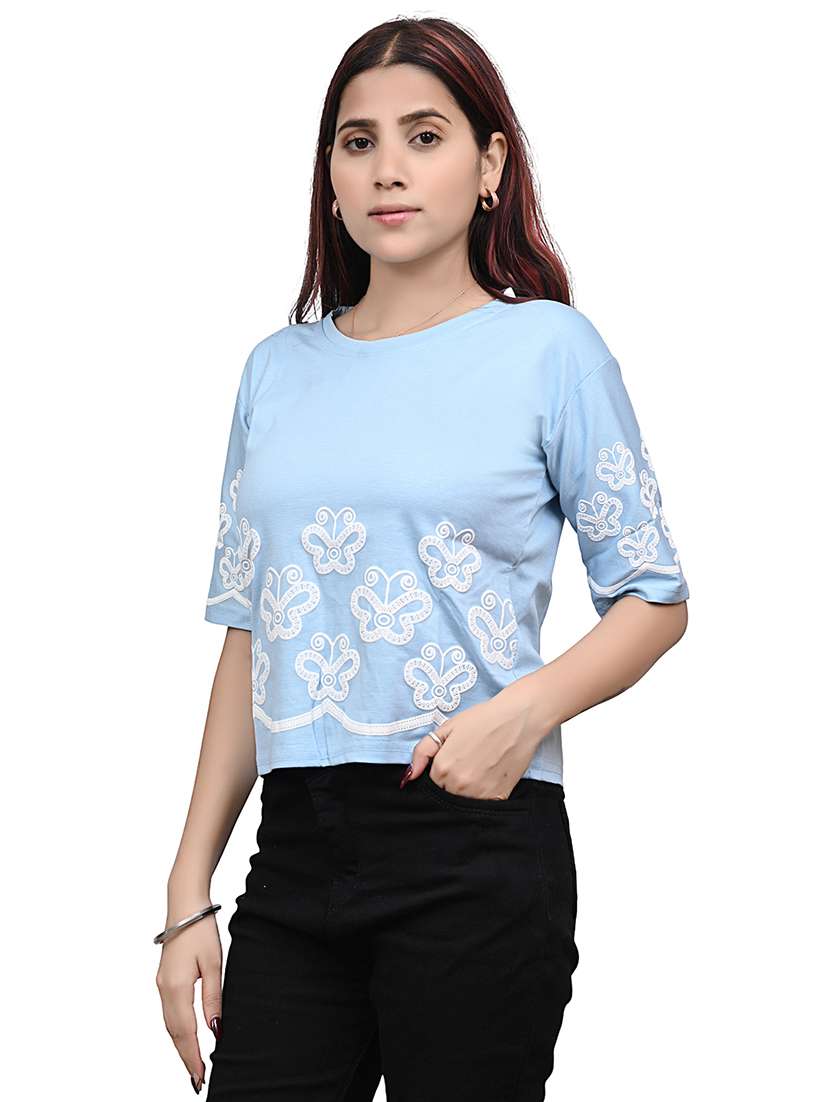 women embroidered short sleeve top - 22101803 -  Standard Image - 1