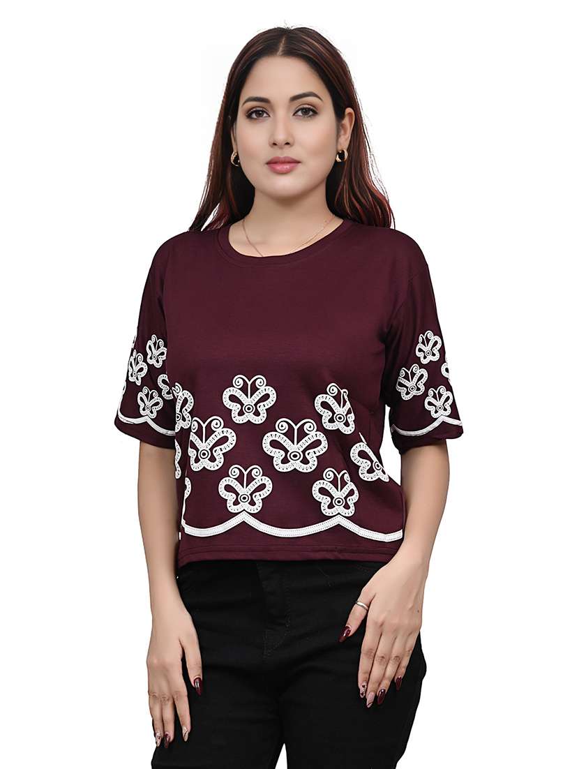 women embroidered short sleeve top - 22101804 -  Standard Image - 1