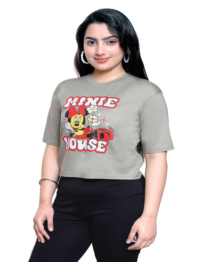 women printed short sleeve regular fit crop t-shirt - 22101813 -  Standard Image - 1