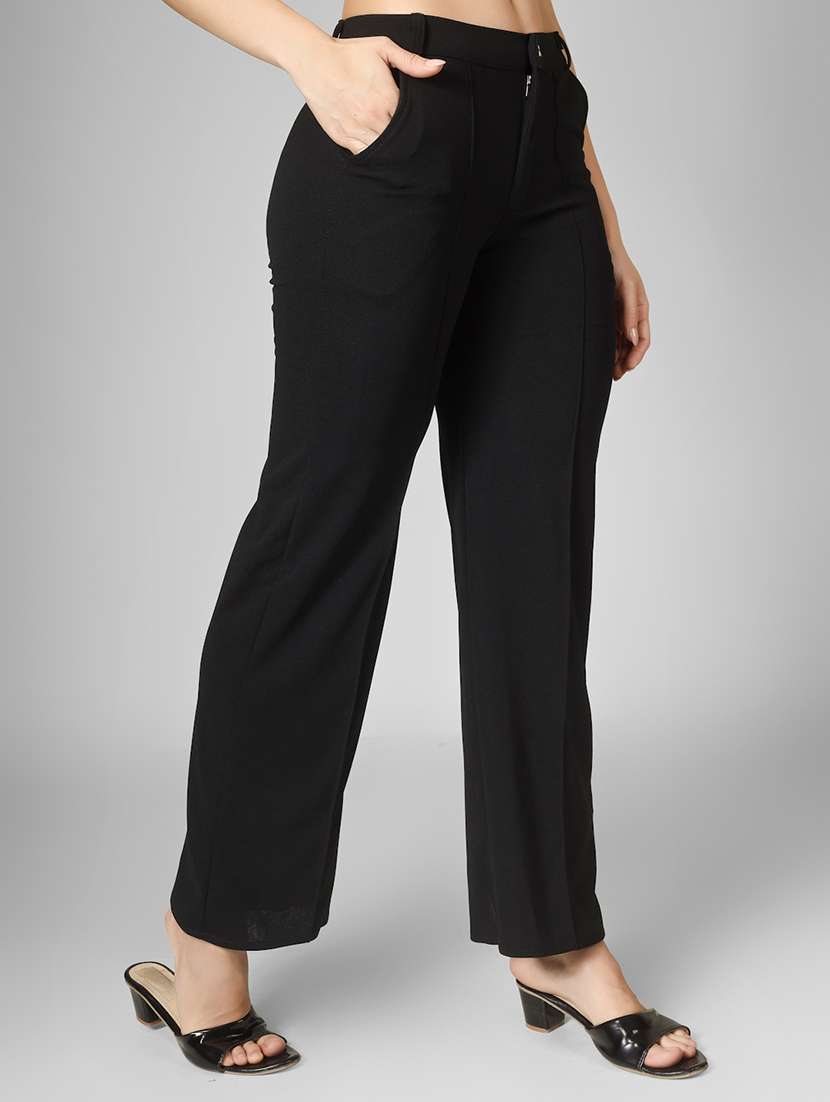 women solid high rise straight trouser - 22101814 -  Standard Image - 1