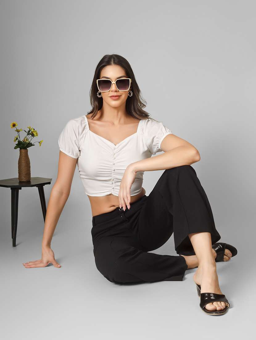 women solid high rise straight trouser - 22101814 -  Standard Image - 4