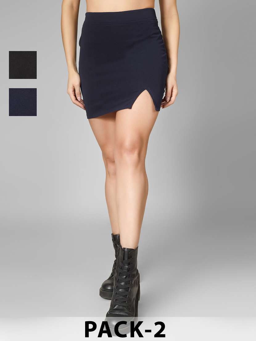 women pack of 2 solid high rise bodycon skirt - 22101831 -  Zoom Image - 0