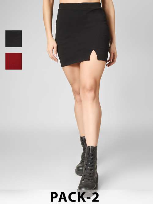 women pack of 2 solid high rise bodycon skirt - 22101832 -  Standard Image - 0