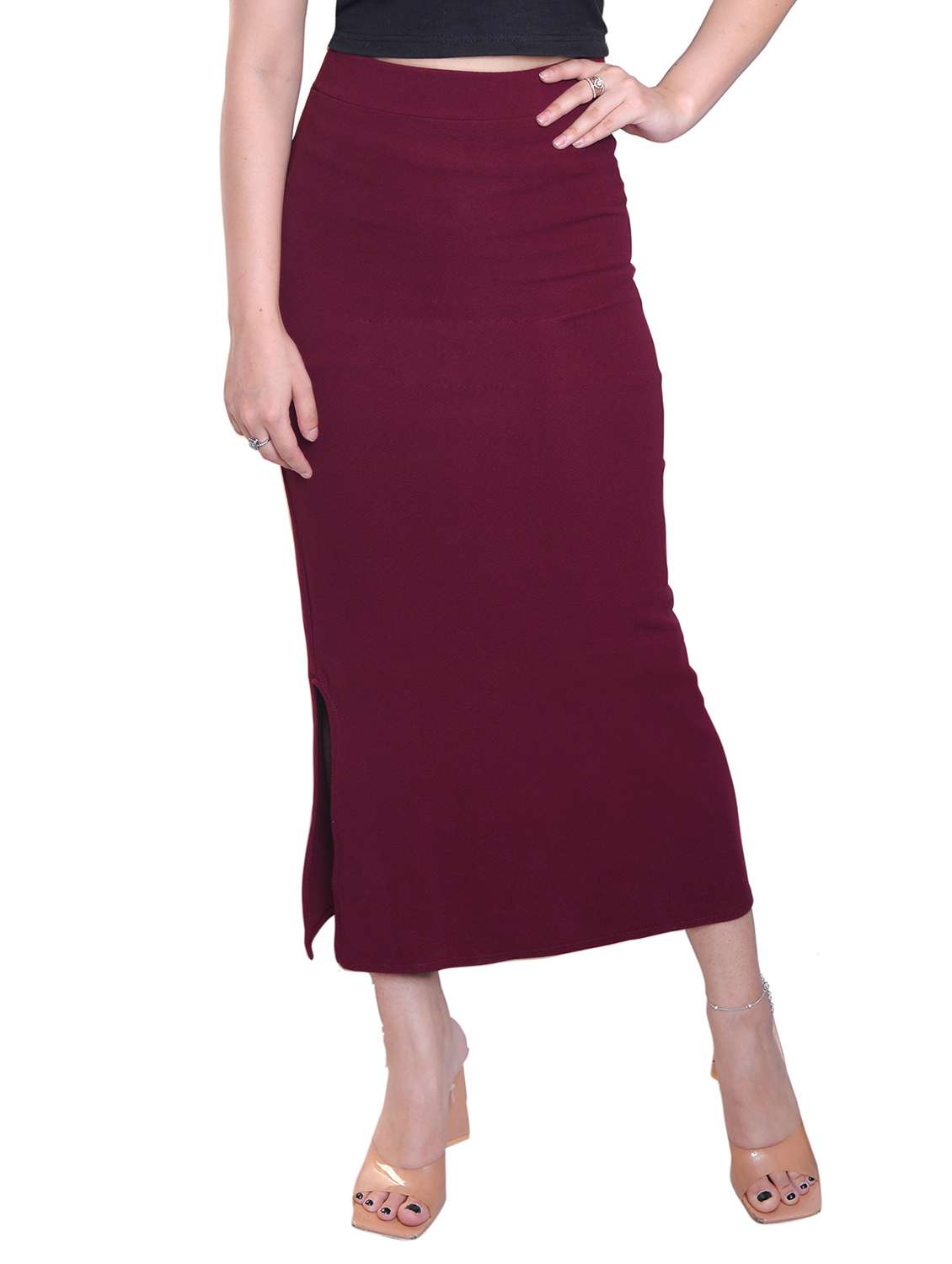 women solid high rise pencil skirt