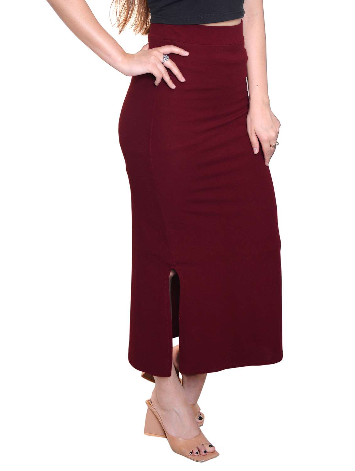 women solid high rise pencil skirt - 22101834 -  Standard Image - 1