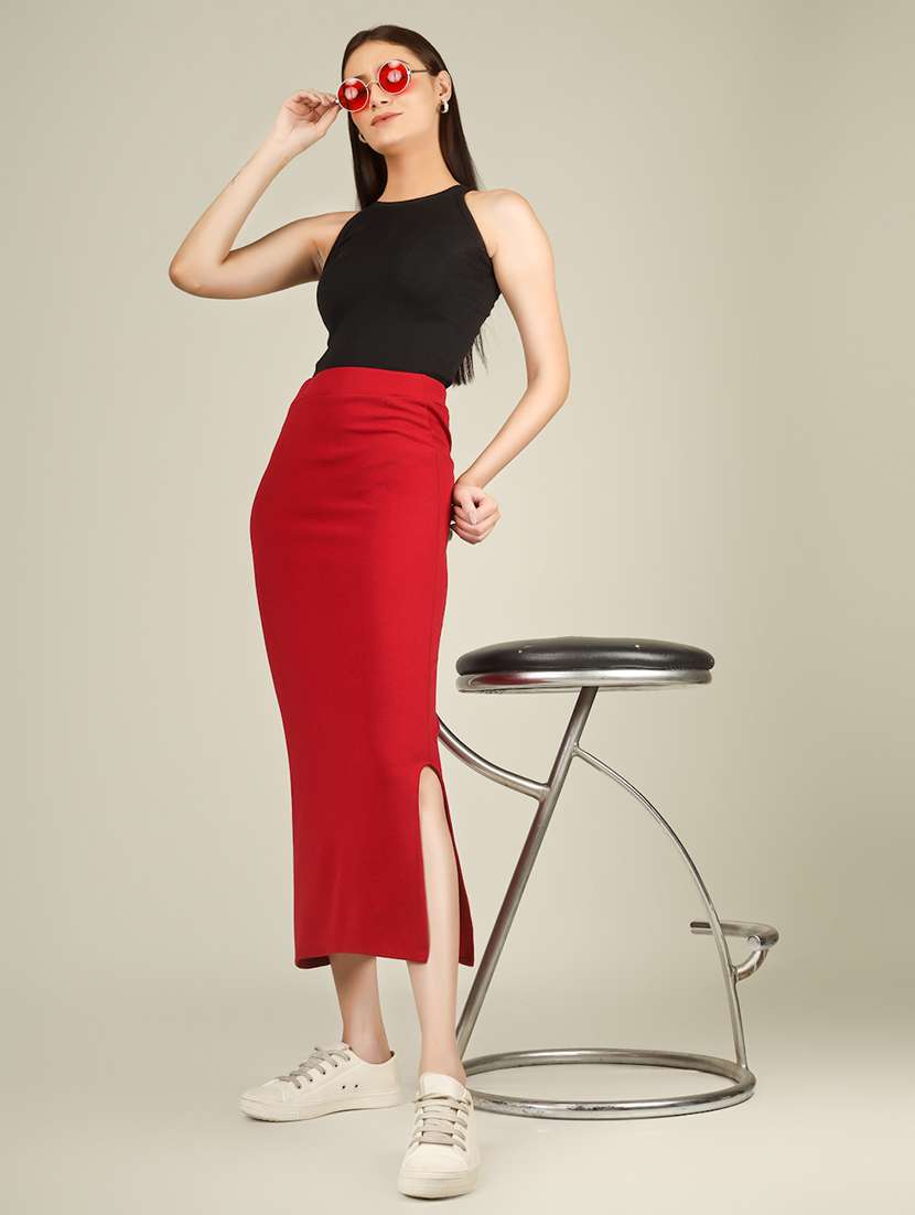 women solid high rise pencil skirt - 22101835 -  Standard Image - 4