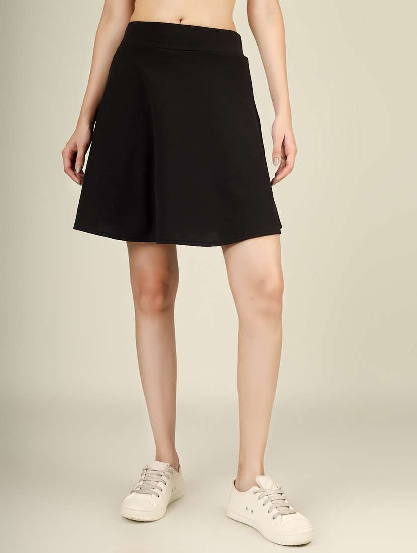 women solid high rise flared skirt