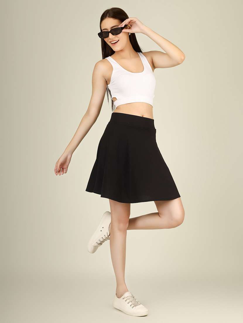 women solid high rise flared skirt - 22101839 - Standard Image - 4