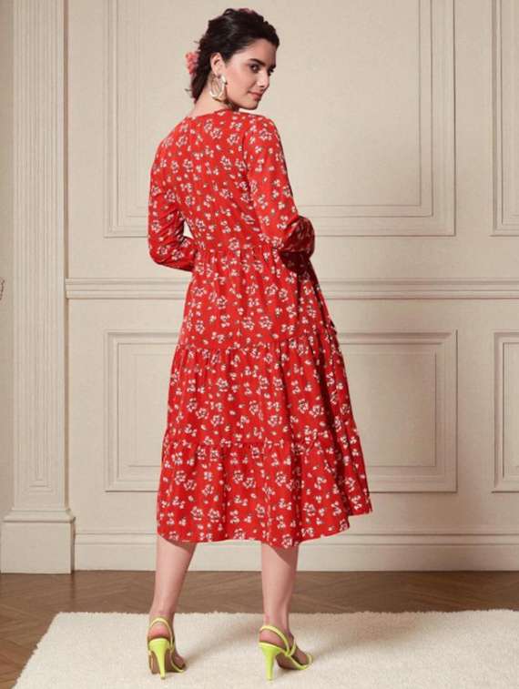 women printed long sleeve tiered dress - 22101849 -  Standard Image - 4