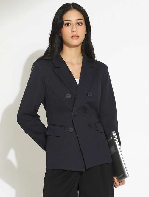 women solid long sleeve double breasted blazer - 22101911 - Standard Image - 0