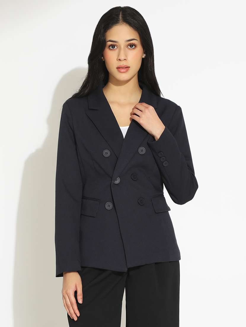 women solid long sleeve double breasted blazer - 22101911 - Standard Image - 1