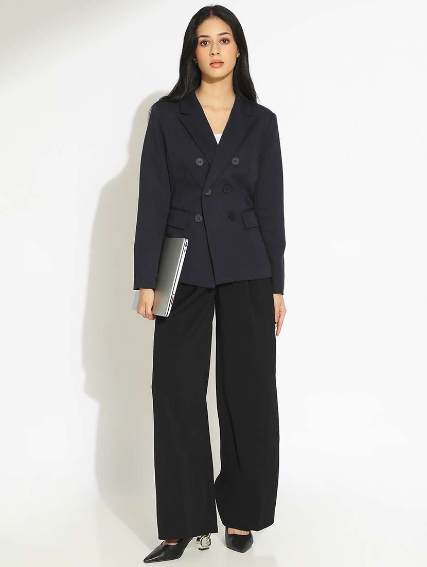 women solid long sleeve double breasted blazer - 22101911 - Standard Image - 4