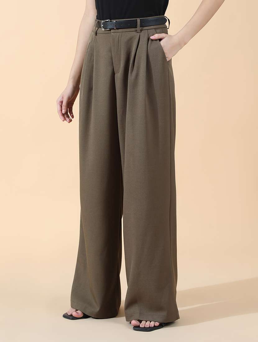women solid high rise korean pants - 22101915 -  Standard Image - 1