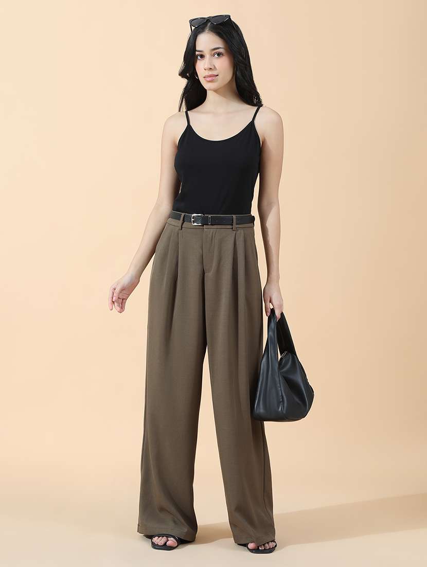 women solid high rise korean pants - 22101915 -  Standard Image - 4