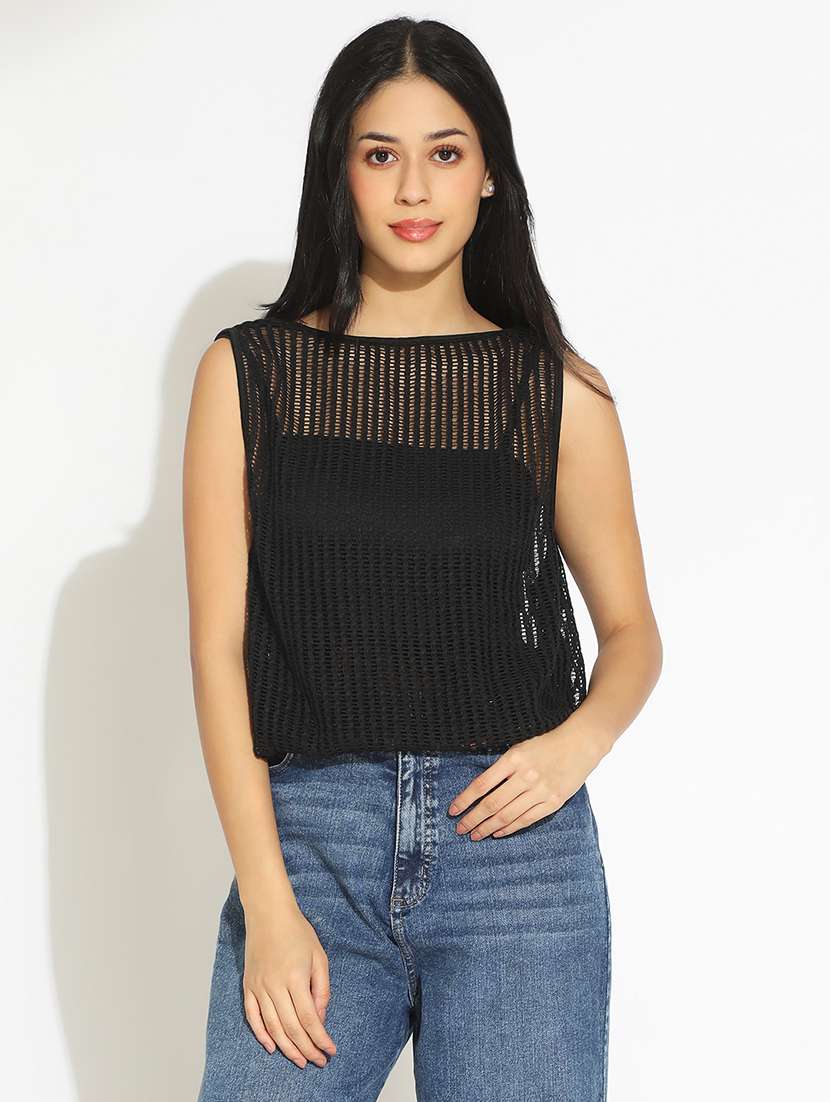 women solid sleeveless crochet top - 22101925 -  Standard Image - 1