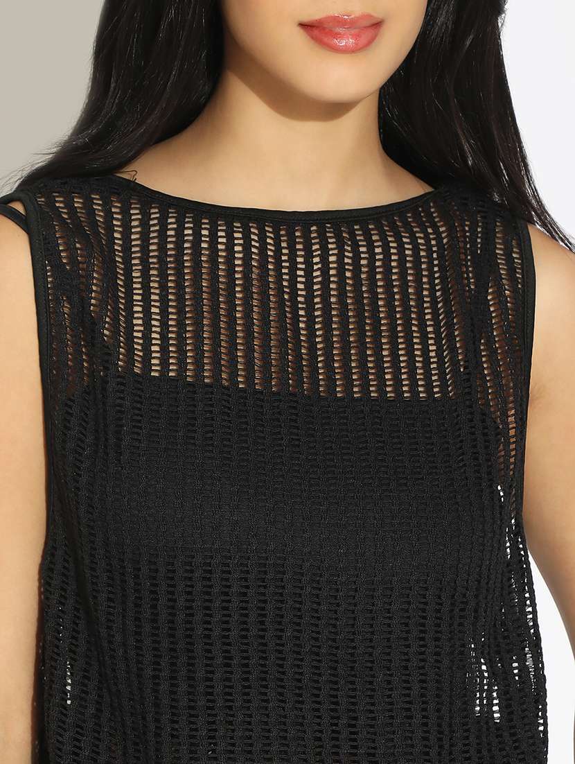 women solid sleeveless crochet top - 22101925 -  Standard Image - 4