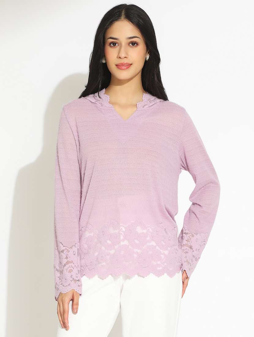 women's solid lavender semi sheer top - 22101933 -  Standard Image - 1