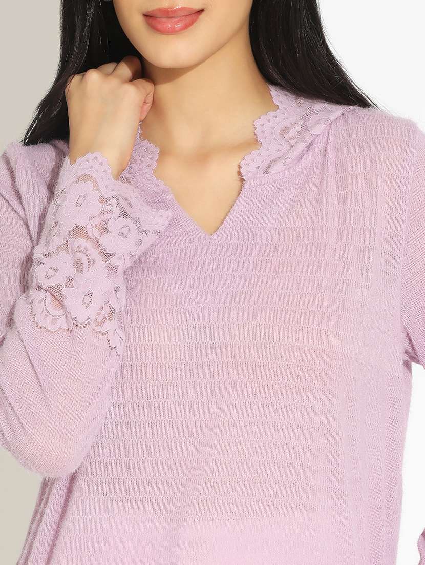 women's solid lavender semi sheer top - 22101933 -  Standard Image - 4