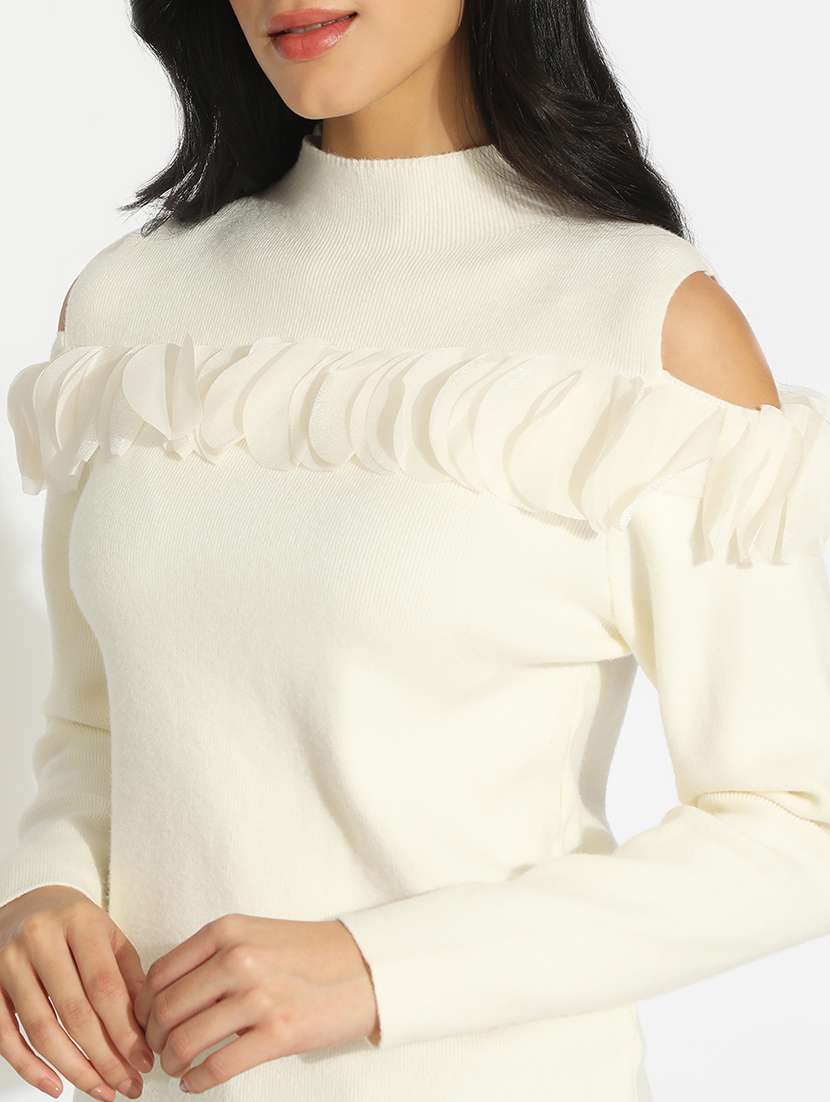 women solid cold shoulder mock neck top - 22101934 - Standard Image - 4