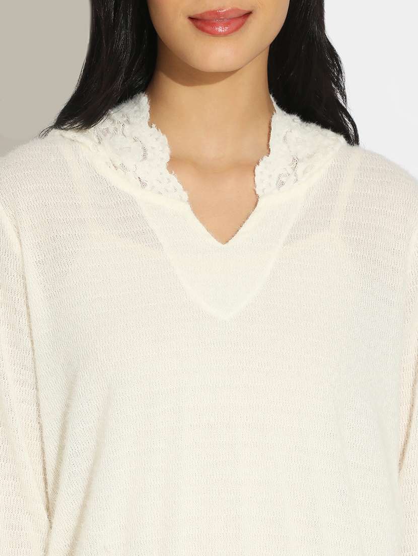 women's solid off white semi sheer top - 22101935 -  Standard Image - 4