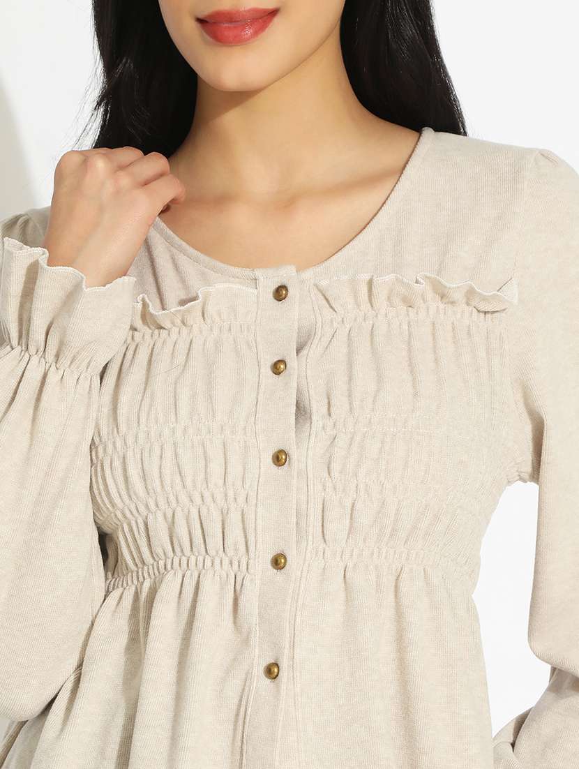 women's beige cinched waist top - 22101936 -  Standard Image - 4
