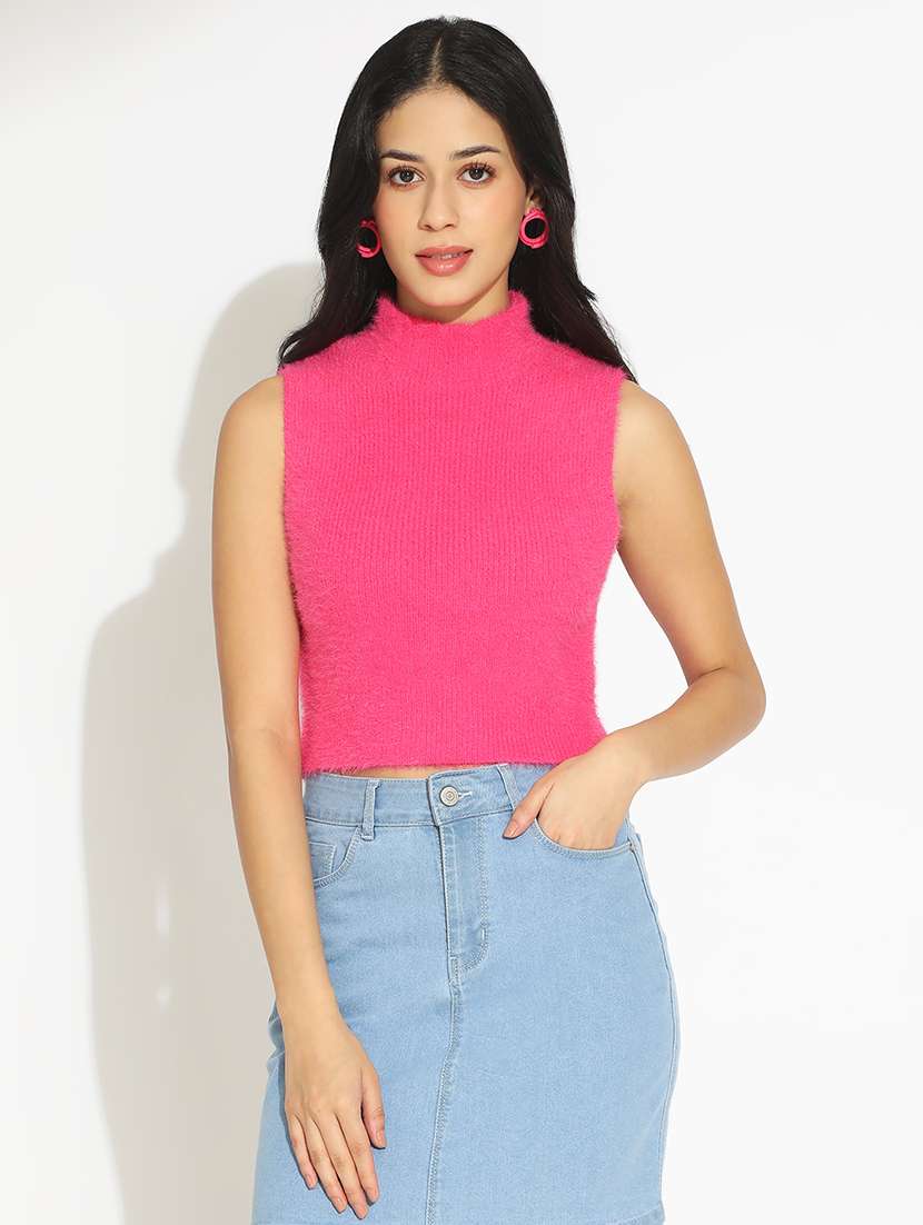 women's pink fitted sleeveless croptop - 22101938 - Standard Image - 1