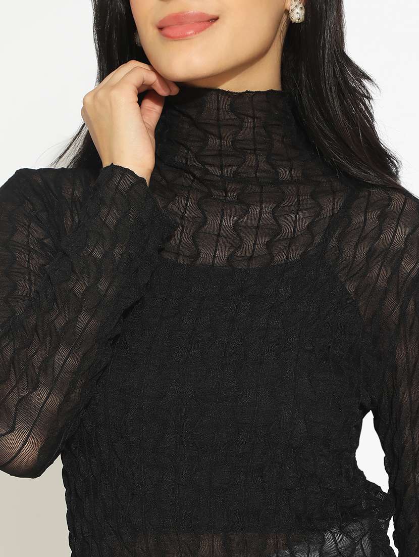 women self desigmed long sleeve high neck sheer top - 22101942 -  Standard Image - 4