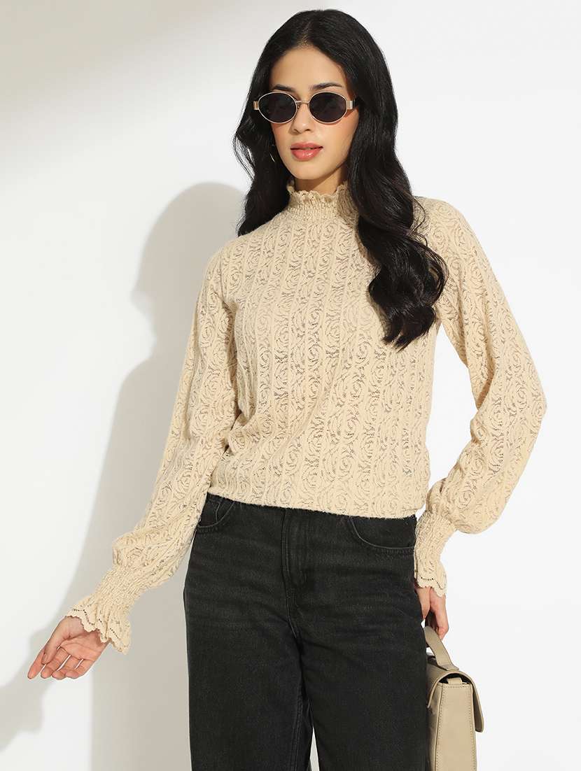 women self designed high neck long sleeve top