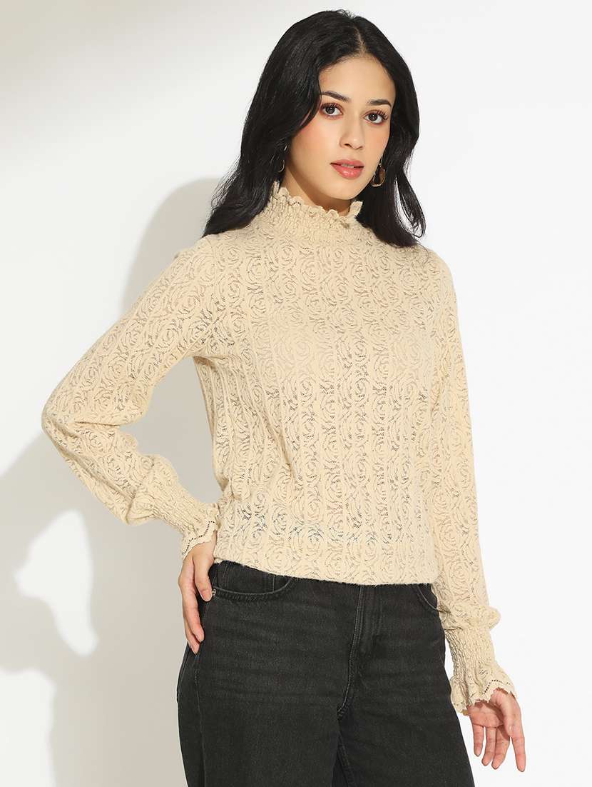 women self designed high neck long sleeve top - 22101944 -  Standard Image - 1