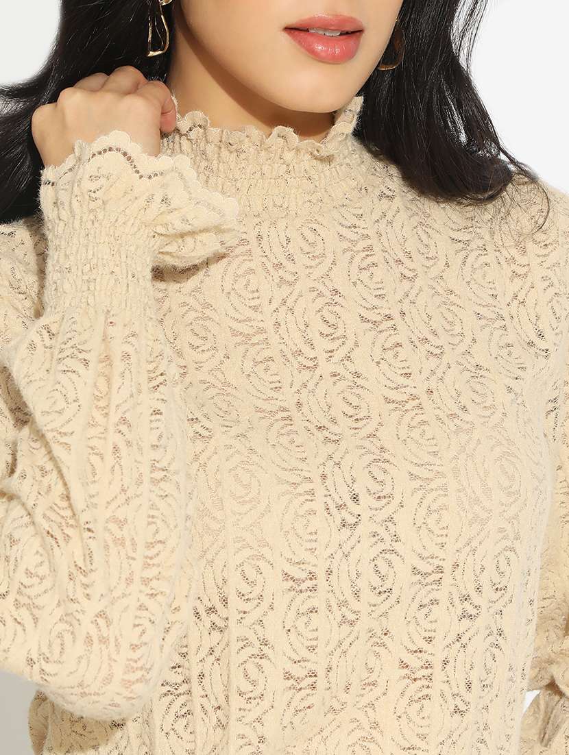 women self designed high neck long sleeve top - 22101944 -  Standard Image - 4