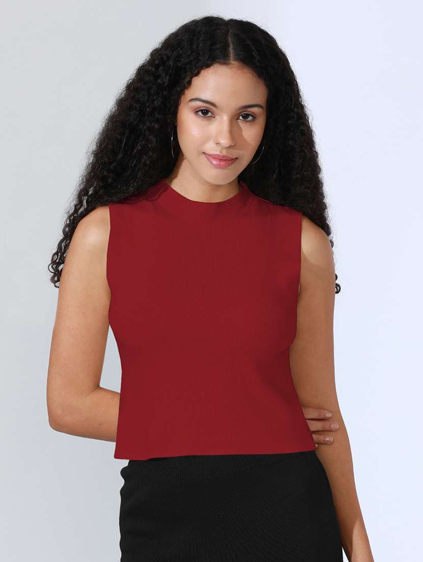 women solid mock neck sleeveless top - 22101953 - Standard Image - 1